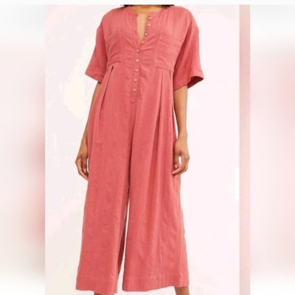Free People Pants - FREE PEOPLE Coral Current Obsession Oversized Jumpsuit With Pockets, Size XS